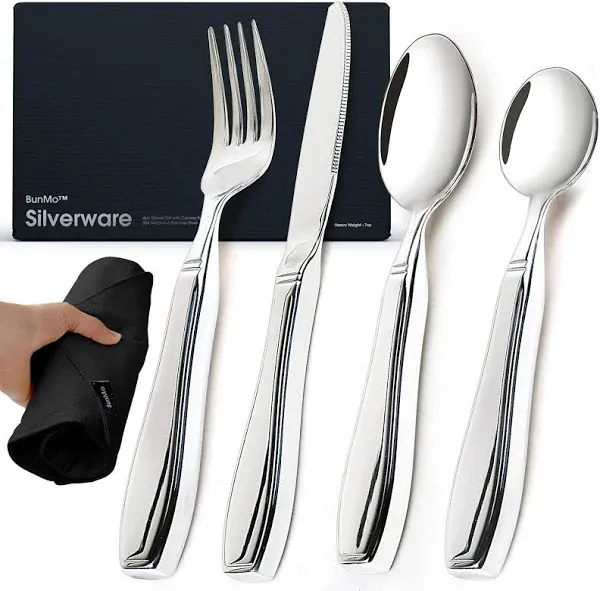 BunMo Weighted Utensils for Tremors and Parkinsons Patients Heavy Weight Silverware Set of Knife, Fork and Spoon