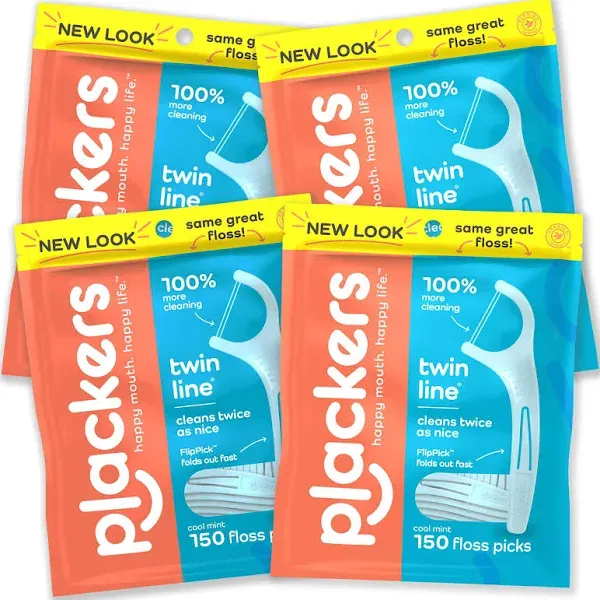 Plackers Twin-Line Dental Floss Picks 75 Count Pack of 4