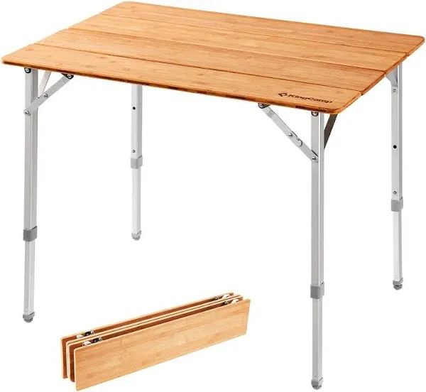 KingCamp Bamboo Folding Adjustable Height Table