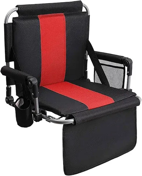 Alpha Camp Folding Stadium Seat Chair for Bleachers with Back & Arm Rest Black