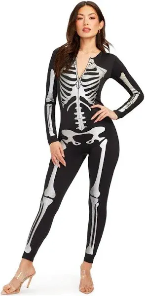 Women Halloween Long Sleeve Crew Neck Skull Cosplay Roleplay Jumpsuit