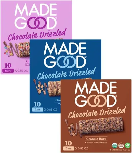 Madegood Chocolate Drizzled Granola Bars, Vanilla, 0.85 oz, 5/Box, 6 Boxes/Pack (307-00427) | Staples