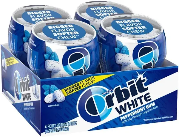 Orbit Gum White Peppermint Sugar Free Chewing Gum, 8.5 Ounces Resealable Bag 120 Pieces (8 Pack)