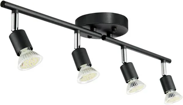 4-Light LED Track Lighting Kit, Flexibly Rotatable Light Heads, 4 Way Ceiling...