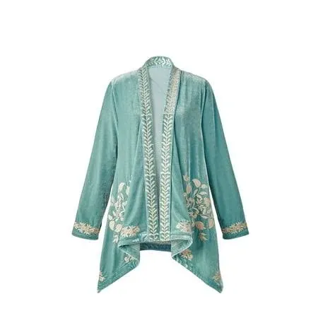 Floral Embroidered Velvet Cardigan