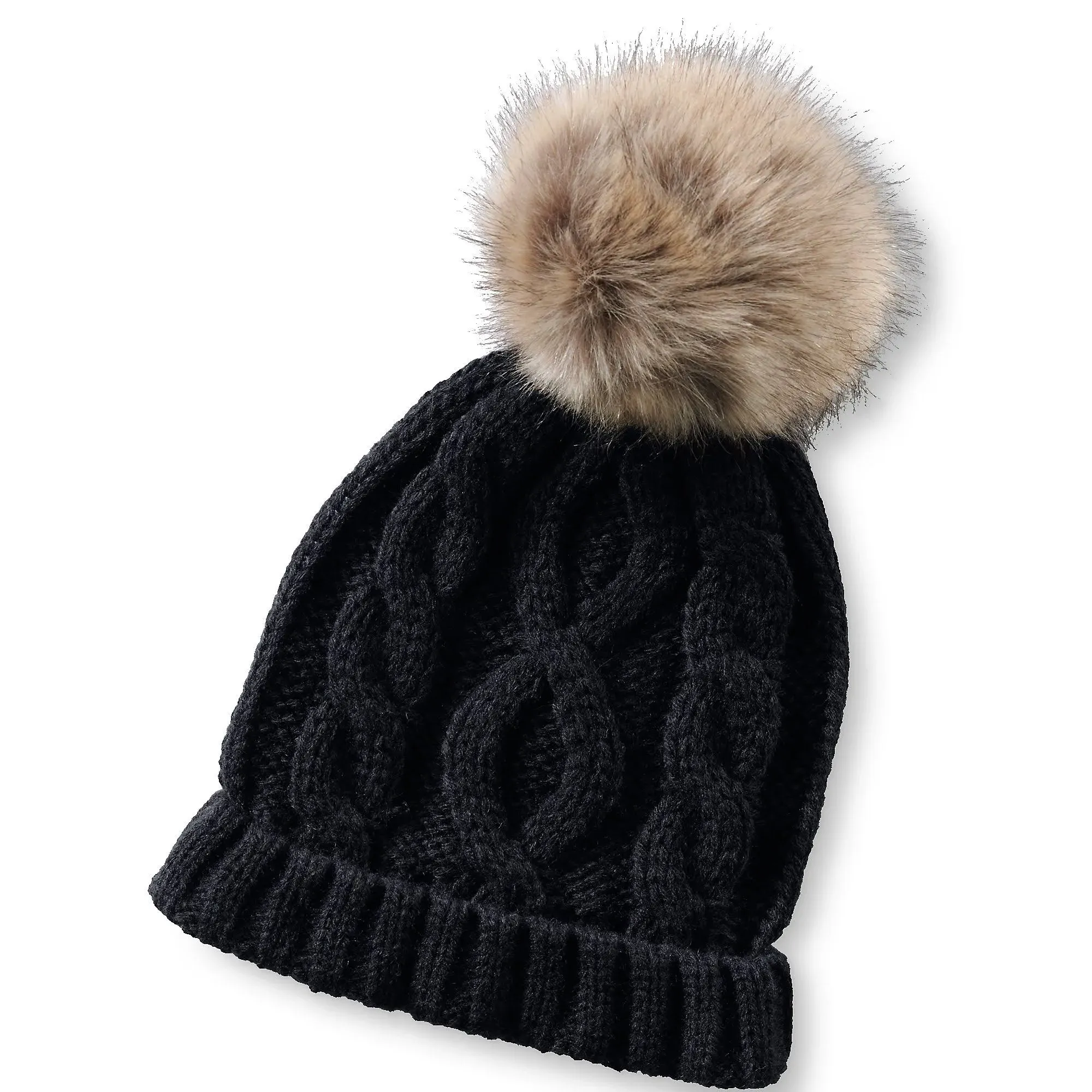 Lands End Kids Pom Pom Hat - Black M/L