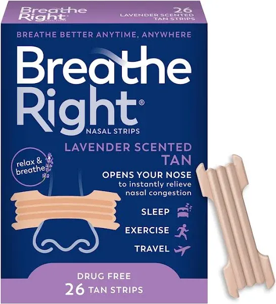 Breathe Right nsJSjC Nasal Strips, Calming Lavender Scented, 26 Count (2 Pack)