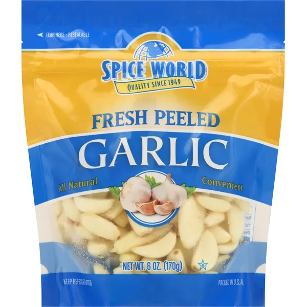 Spice World Peeled Garlic, Bag, 6 oz