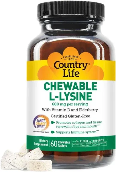 Country Life Chewable L-Lysine 600mg Tablets