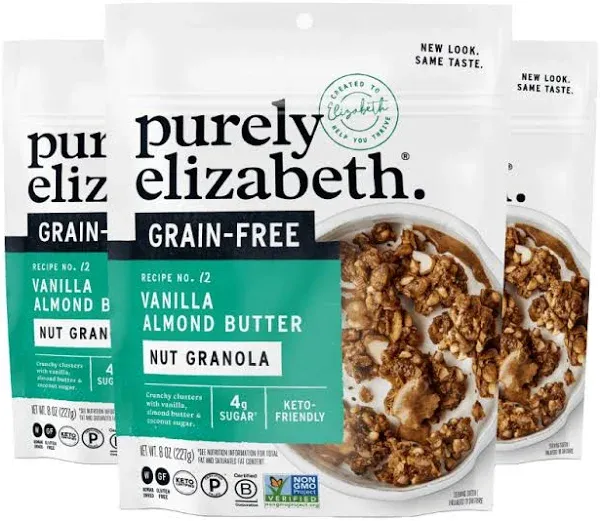 Purely Elizabeth, Vanilla Almond Butter, Keto Granola with MCT Oil, Grain-Free (3 ct, 8oz Bags)