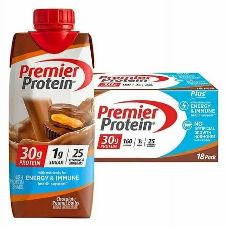 Premier Protein Plus Energy and Immune Support Shakes Cafe Latte 11 fl oz 18-Pack