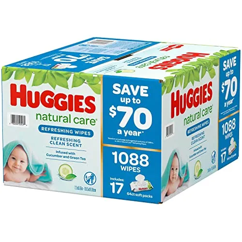 Huggies Natural Care, Refreshing Clean Baby Wipes, 17 Packs (1088 ct.)