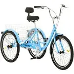 Vevor Adult Tricycle 24" 1-Speed Carbon Steel Cruiser with Backrest Se