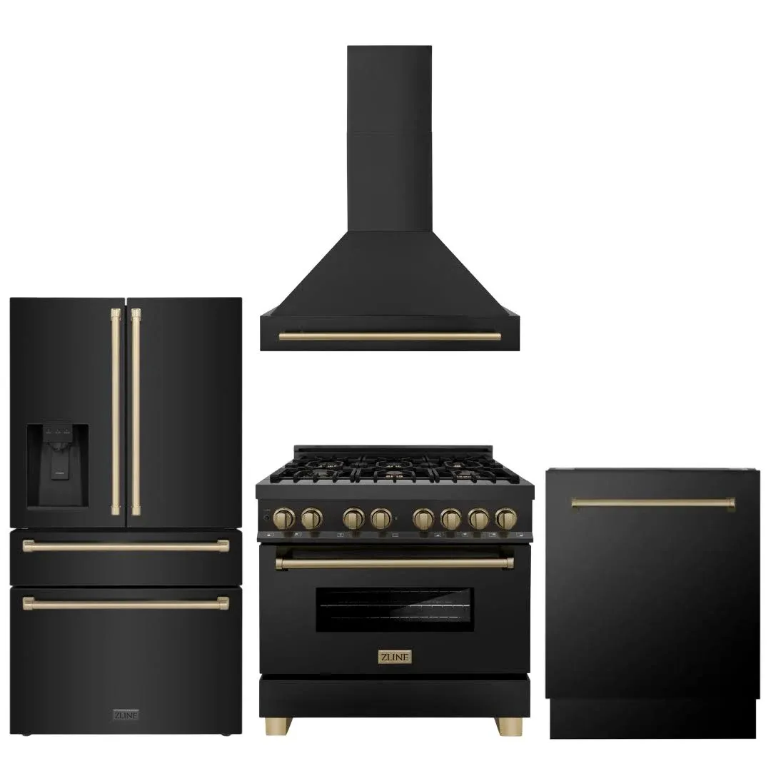 ZLINE Autograph Edition 36" 4.6 Cu. ft. Dual Fuel Range in Black Stainless Steel with Champagne Bronze Accents