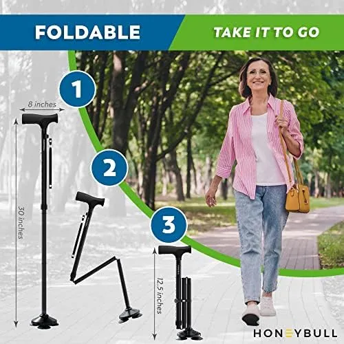 HONEYBULL Walking Cane for Men &amp; Women - Foldable, Adjustable, Collapsible, Free