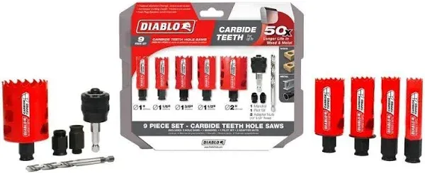 Diablo Tools DHS09SGPCT 9 pc Carbide General Purpose Hole Saw Set