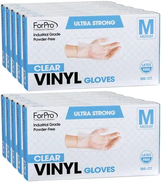 ForPro Disposable Vinyl Gloves Clear Industrial Grade Powder-Free Latex-Free ...