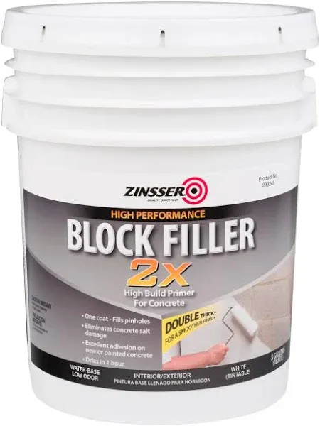 White, Zinsser Block Filling 2x Flat Primer- 293248, 5 Gallon- 1 Pack