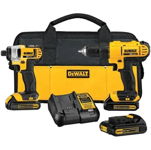 DeWalt 20V Max Cordless Brushed 2 Tool Compact Drill and Impact Driver Kit