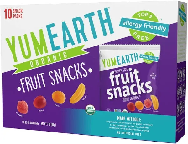 YumEarth Organic Fruit Snacks, 10 Pouches - Original Flavors