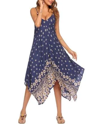 Chigant Women's 2024 Summer Dress Casual Boho Sundress Spaghetti Strap Swimwear Cover Up Beach Flowy Midi Vacation Dresses