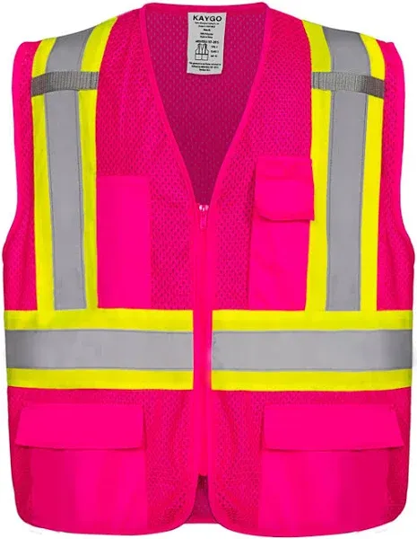 KAYGO High Visibility Safety Vests KG0100, Safety Vests Reflective with Pockets and Zipper,ANSI Type R Class2 Not FR