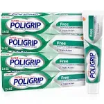 Super Poligrip Denture Adhesive Cream, Zinc Free - 2.4 Ounces x 4