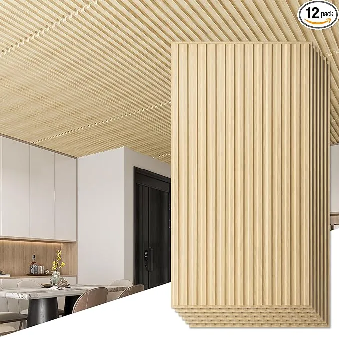 Art3d 12-Pack Slat Design 3D Wall Panels for Interior Wall Decor, 2x4 FT PVC Decorative Drop Ceiling Tiles - Oak