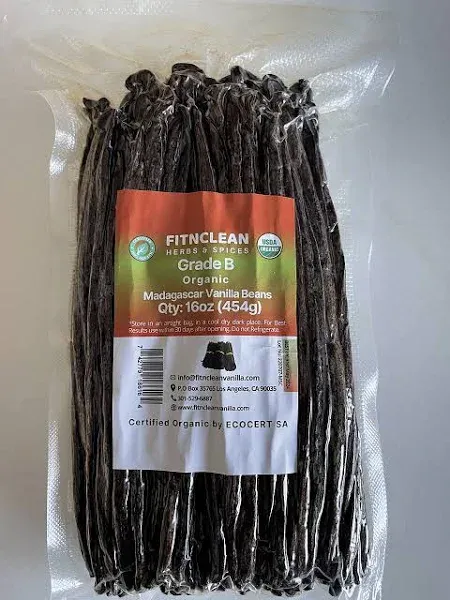 12 Organic Madagascar Vanilla Beans Grade A. Certified USDA Organic 6&#034;-7.5&#034; b...