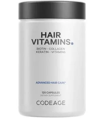 Codeage Hair Vitamins 10000 mcg Biotin, Keratin, Collagen, 120 Caps