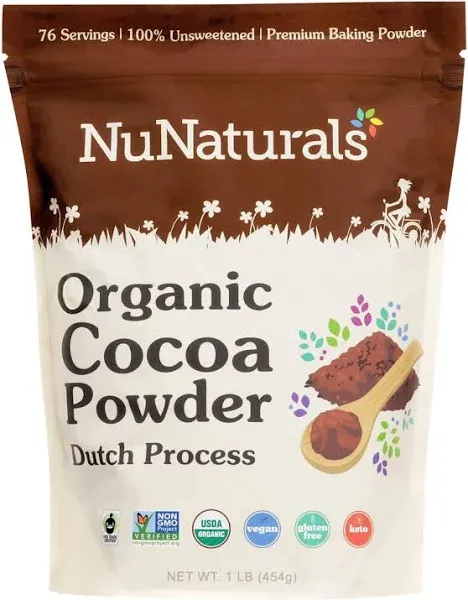 NuNaturals Organic Cocoa Powder Dutch Process 1 lb