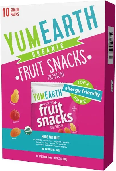 YumEarth Organic Fruit Snacks, 10 Pouches - Tropical Flavors