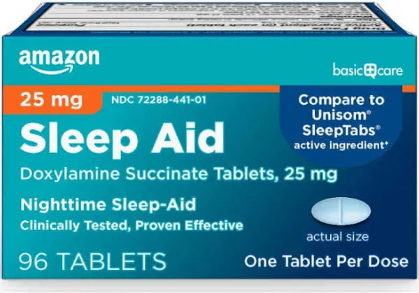 Premium Basic Care Sleep Aid Tablets, Doxylamine Succinate 25 mg, Nighttime-New