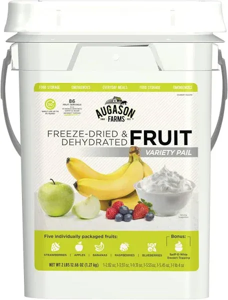 Dehydrated and Freeze-Dried Fruit Variety Pail, 25-Year Shelf Life, Emergency Fo