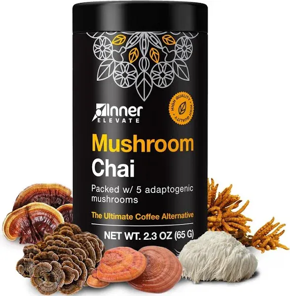 Inner Elevate Mushroom Chai - Ultimate Coffee Alternative - Adaptogenic Mushroom Drink with Lion's Mane, Cordyceps, Chaga, Reishi, Turkey Tail (30