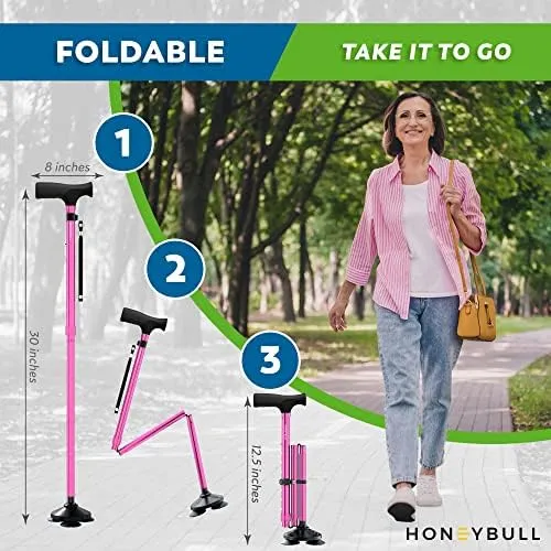 HONEYBULL Walking Cane for Men &amp; Women - Foldable, Adjustable, Collapsible, F...