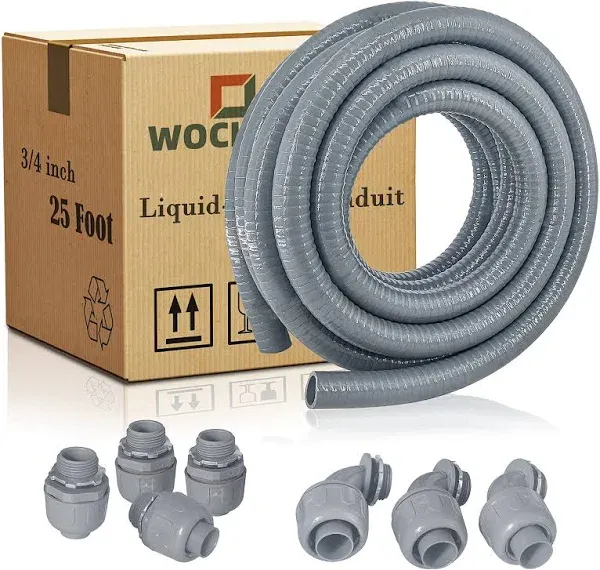 3/4inch 50 Foot Liquid-Tight Conduit Kit, Flexible Non 50Ft, Gray 