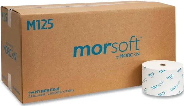 Morcon Small Core Bath Tissue, Septic Safe, 2-Ply, White, 1000 Sheets/Roll, 36 Roll/Carton