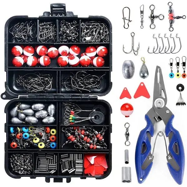 263pcs Fishing Accessories Set with Tackle Box Including Jig Hooks Swivels I1P4