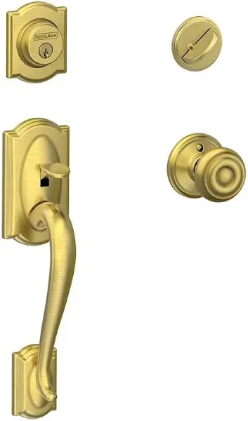 Schlage FE285CAM609GEO Camelot Lower Handleset with Georgian Knob Antique Brass