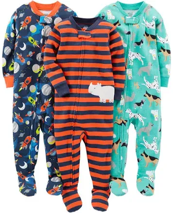 Simple Joys by Carter's Baby Boys' 3-Pack Snug Fit Footed Cotton Pajamas, Crab/Sea Creatures/Cars, 5T