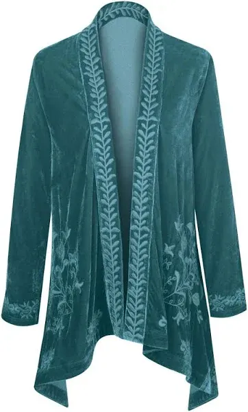 Floriana Women's Floral Embroidered Velvet Kimono - Boho Open Front Cardigan - Blush - 2x