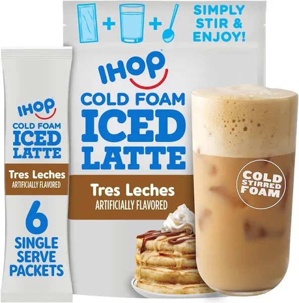 IHOP Tres Leches Iced Latte with Cold Foam Instant Coffee Beverage Mix (6 Packets)