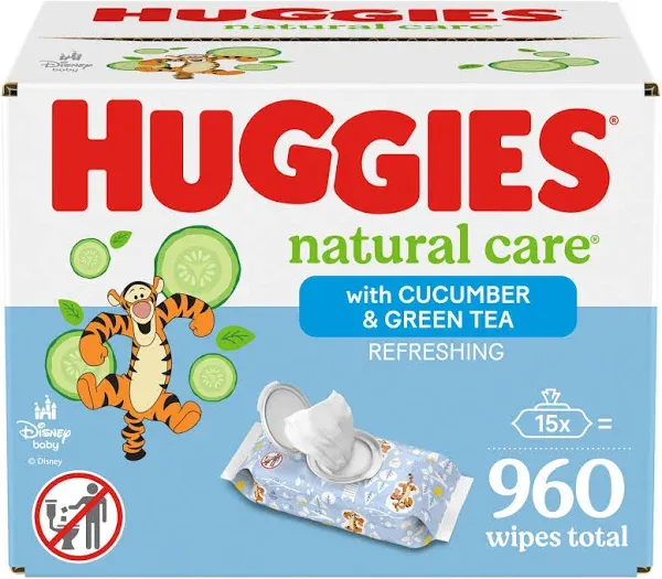 Huggies Natural Care Wipes, with Cucumber & Green Tea - 10 - 56 wipe packs [560 wipes]