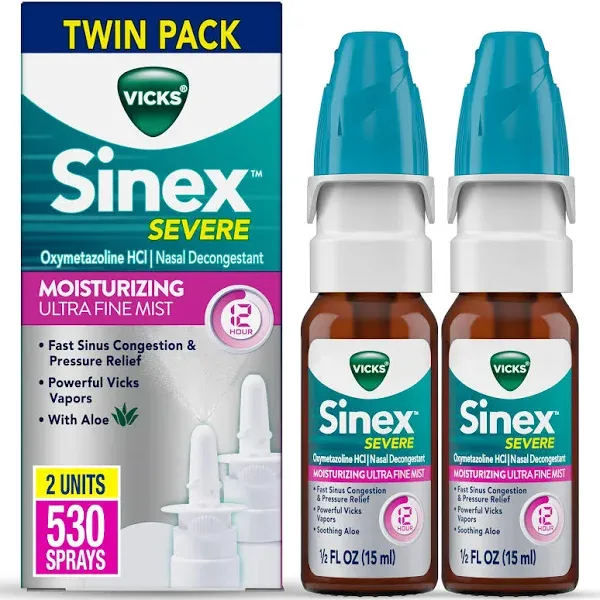 Vicks Sinex Nasal Decongestant, Severe, Ultra Fine Mist, Original - 0.5 fl oz