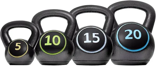 Easyfashion 50 Lbs HDPE Coated Kettlebells Set of 4 - 5 Lbs 10 Lbs 15 Lbs 20 Lbs