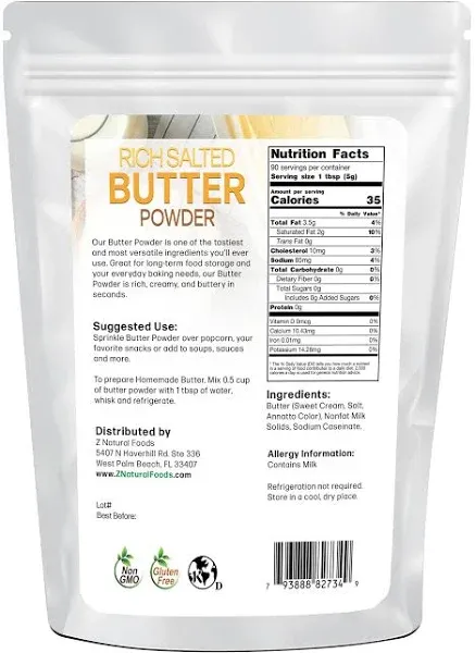 Rich Salted Butter Powder- Gluten Free- Non GMO- Hormone Free-B