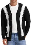 NITAGUT Men's Vintage Striped Long Sleeve Cardigan Sweater with Button V Neck Knitted Sweaters