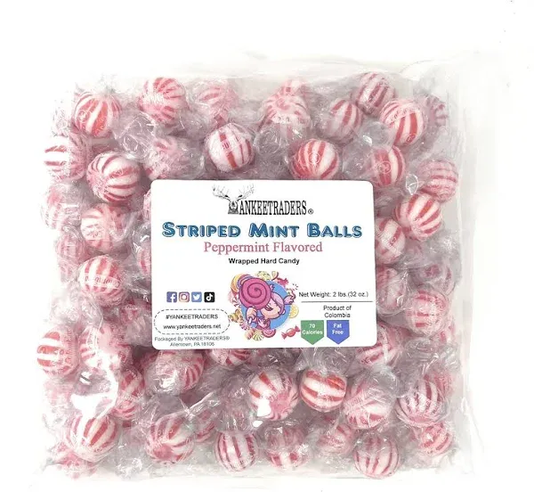 Yankee Traders Hard Candy Balls, Peppermint Striped, 2 Pound