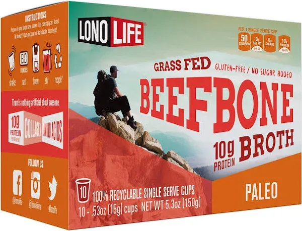 Beef Bone Broth Powder Lonolife Grass Fed 10g Collagen Protein